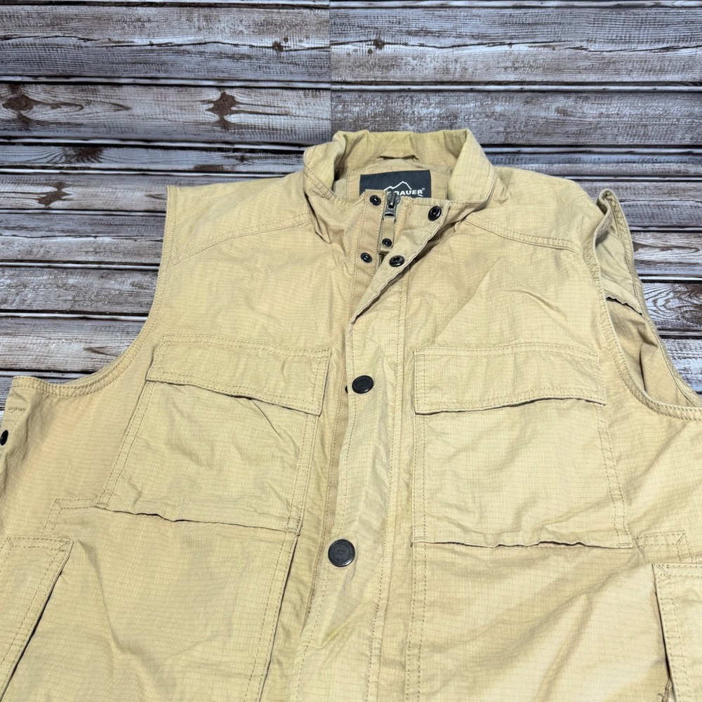 Eddie Bauer Travex Cargo Vest Mens Large Tan Ripstop‎ UPF 30 StormRepel Outdoor